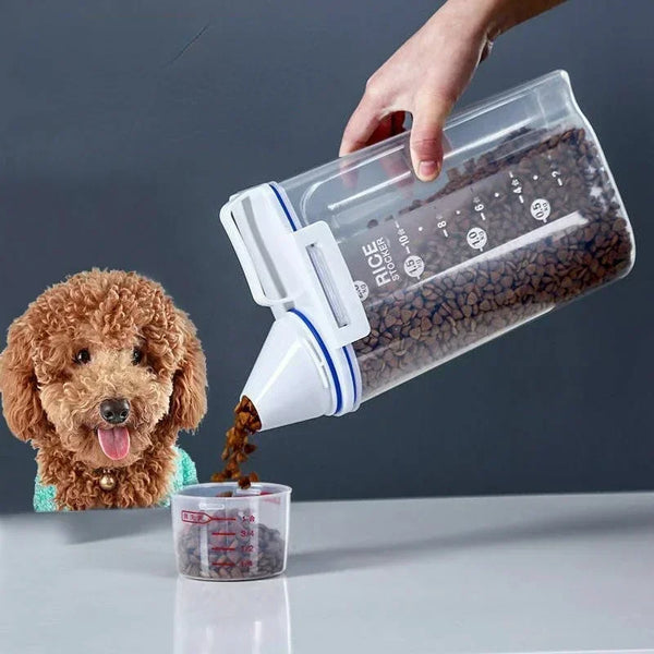 Pets Food Pail Plastic Storage Tank with Measuring Cup Container