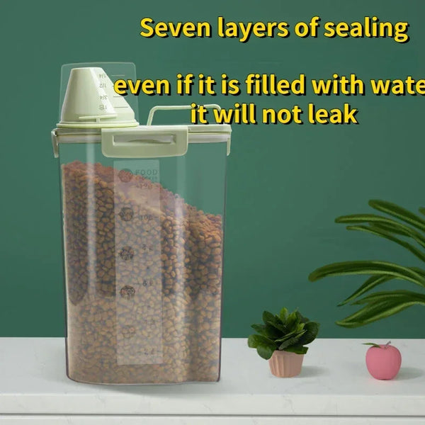 Pets Food Pail Plastic Storage Tank with Measuring Cup Container
