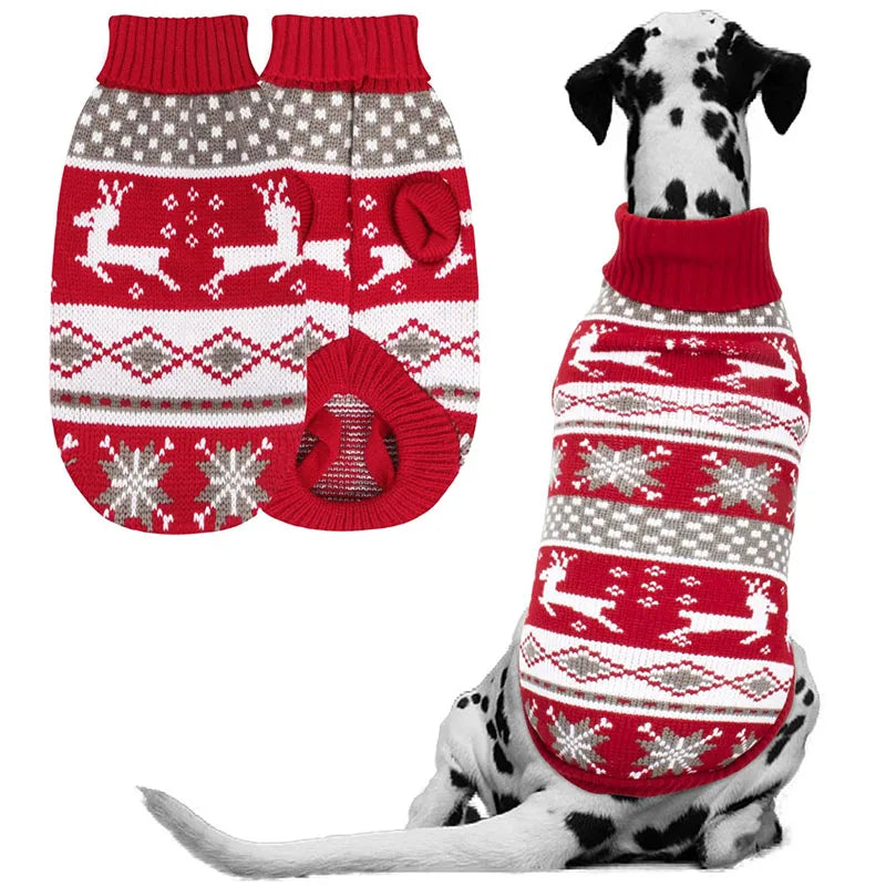 Christmas Dog Sweater Reindeer Snowflake Knitted Sweater