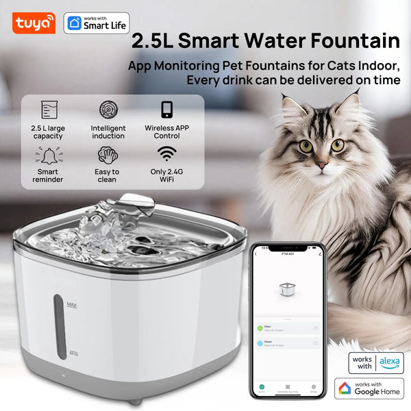 Smart App Pet Water Fountain,Automatic Water Dispenser with Bowl