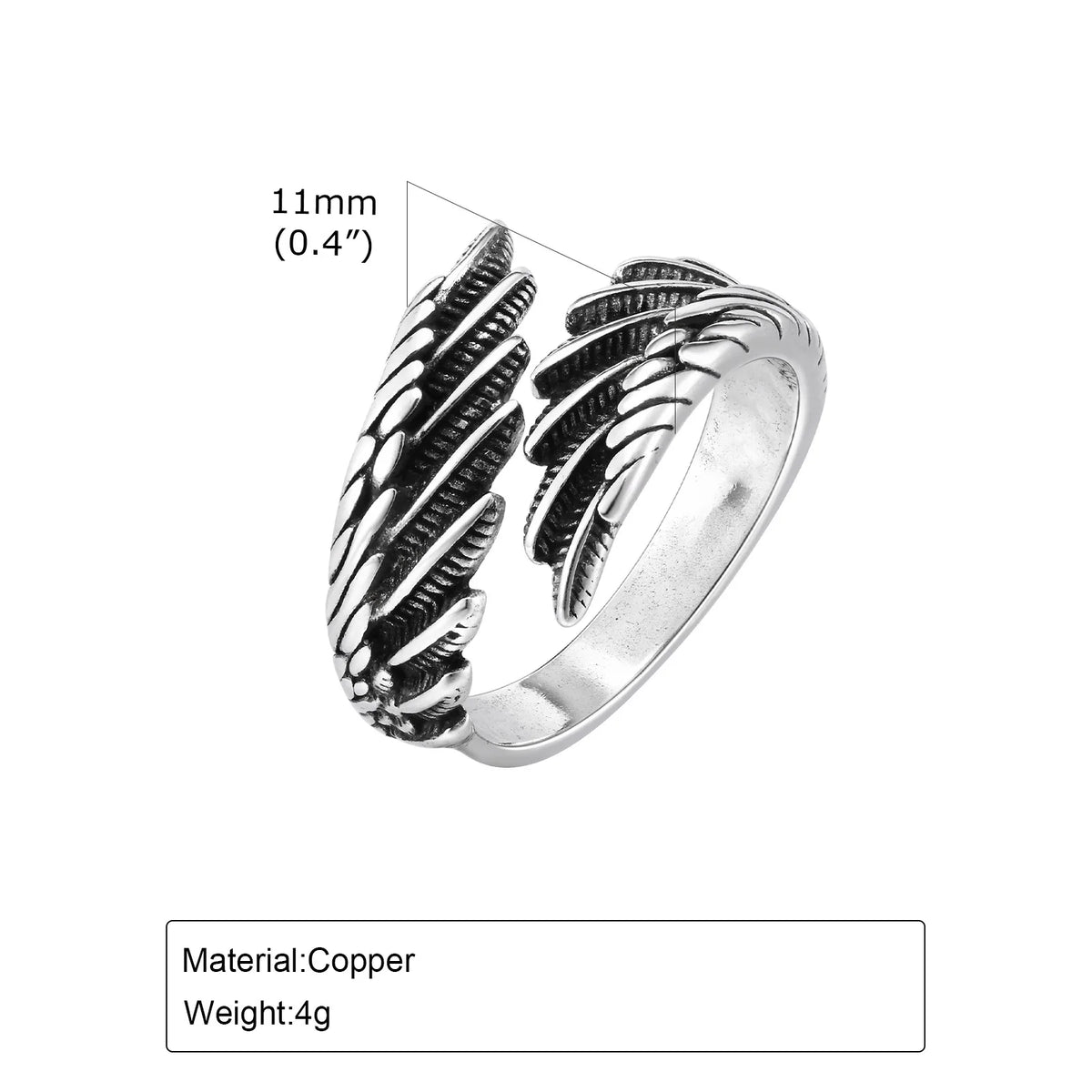Angel's Wing Feather Ring for Men Boys, Metal