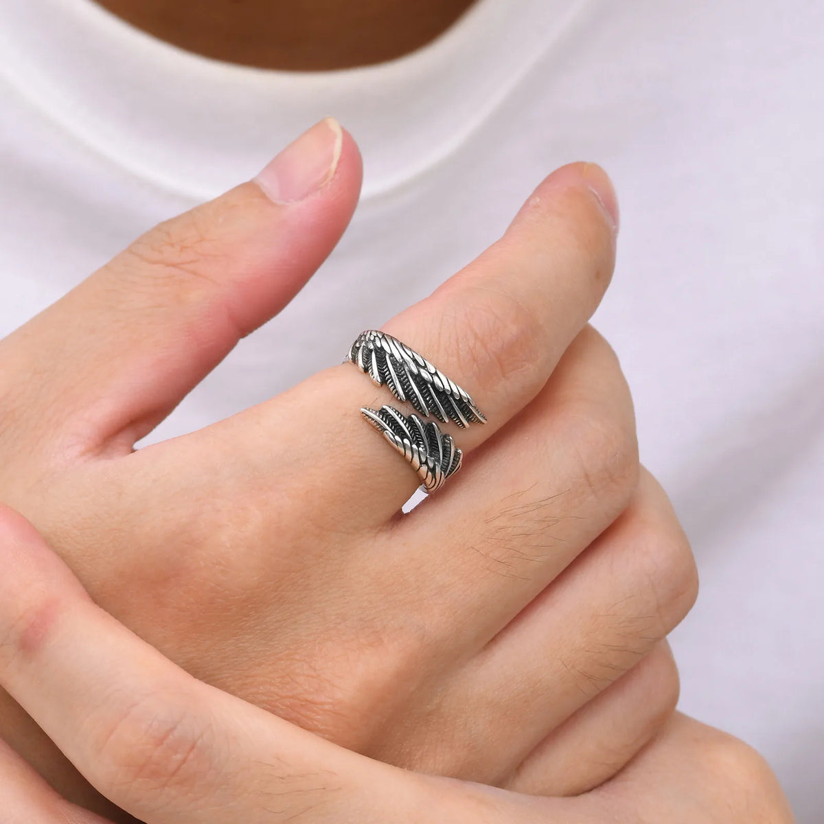 Angel's Wing Feather Ring for Men Boys, Metal
