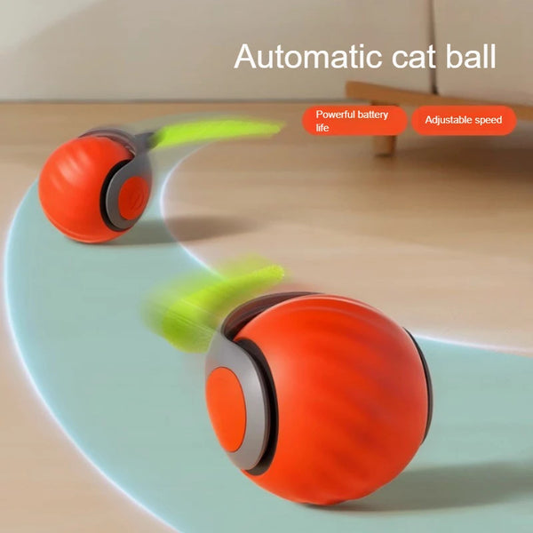 Interactive Ball Toys, Automatic Rolling Ball with Faux Tail,USB Rechargeable